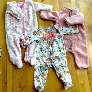 Three one piece infant girl 0-3 month play coverall/play rompers